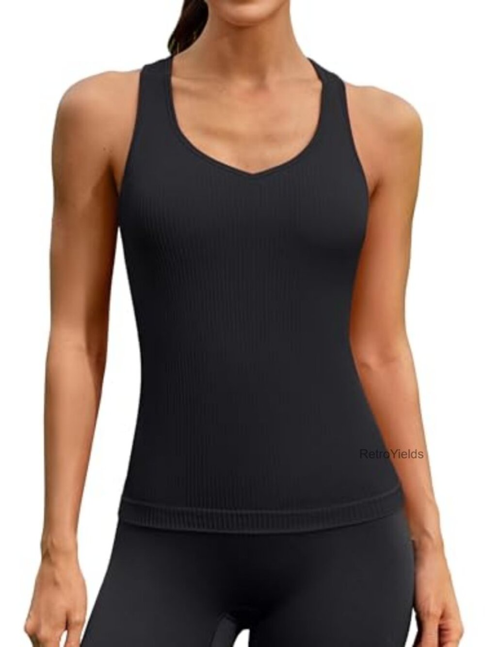 Nylon Spandex Ribbed Workout Tank Top with Built-in Bra Racerback Slim Fit